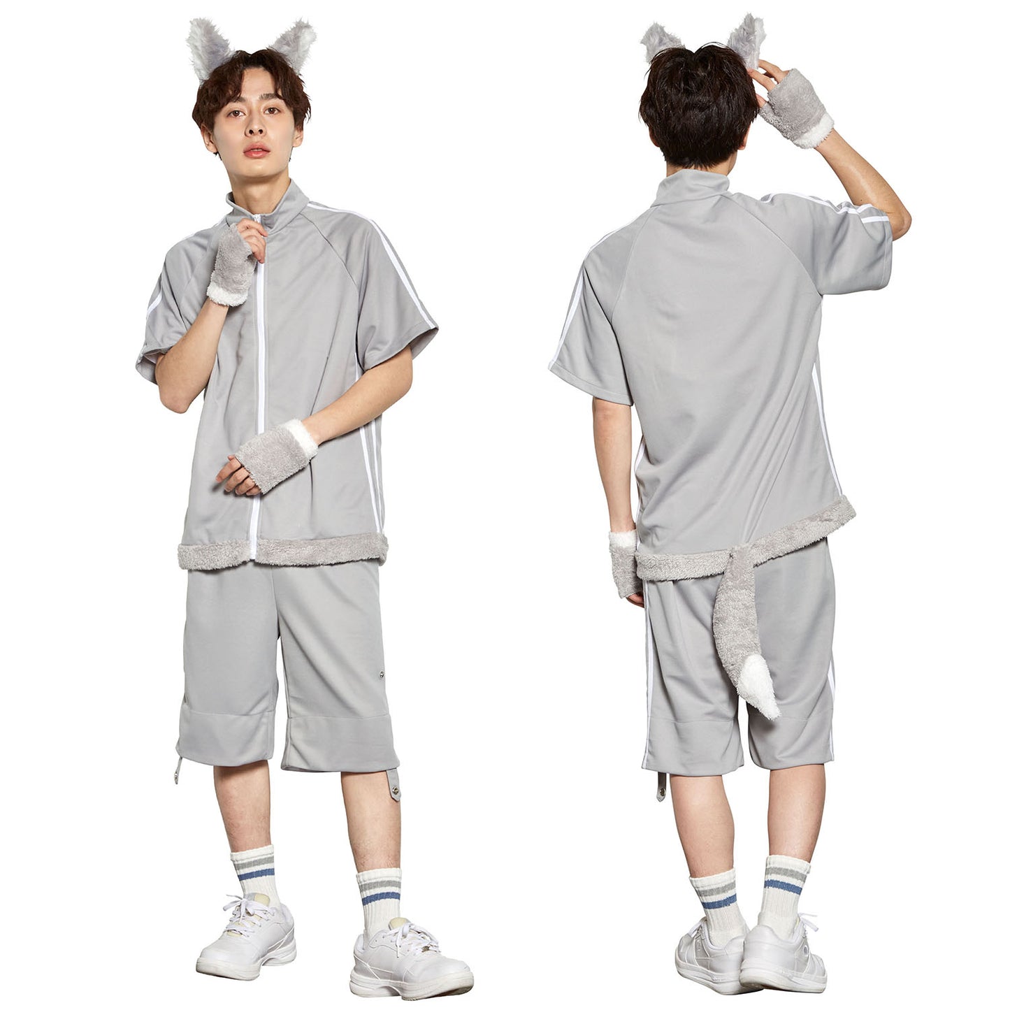 コスプレ ハロウィン 狼 ファングル おおかみジャージ ユニセックス グレー【クリアストーン】♡
