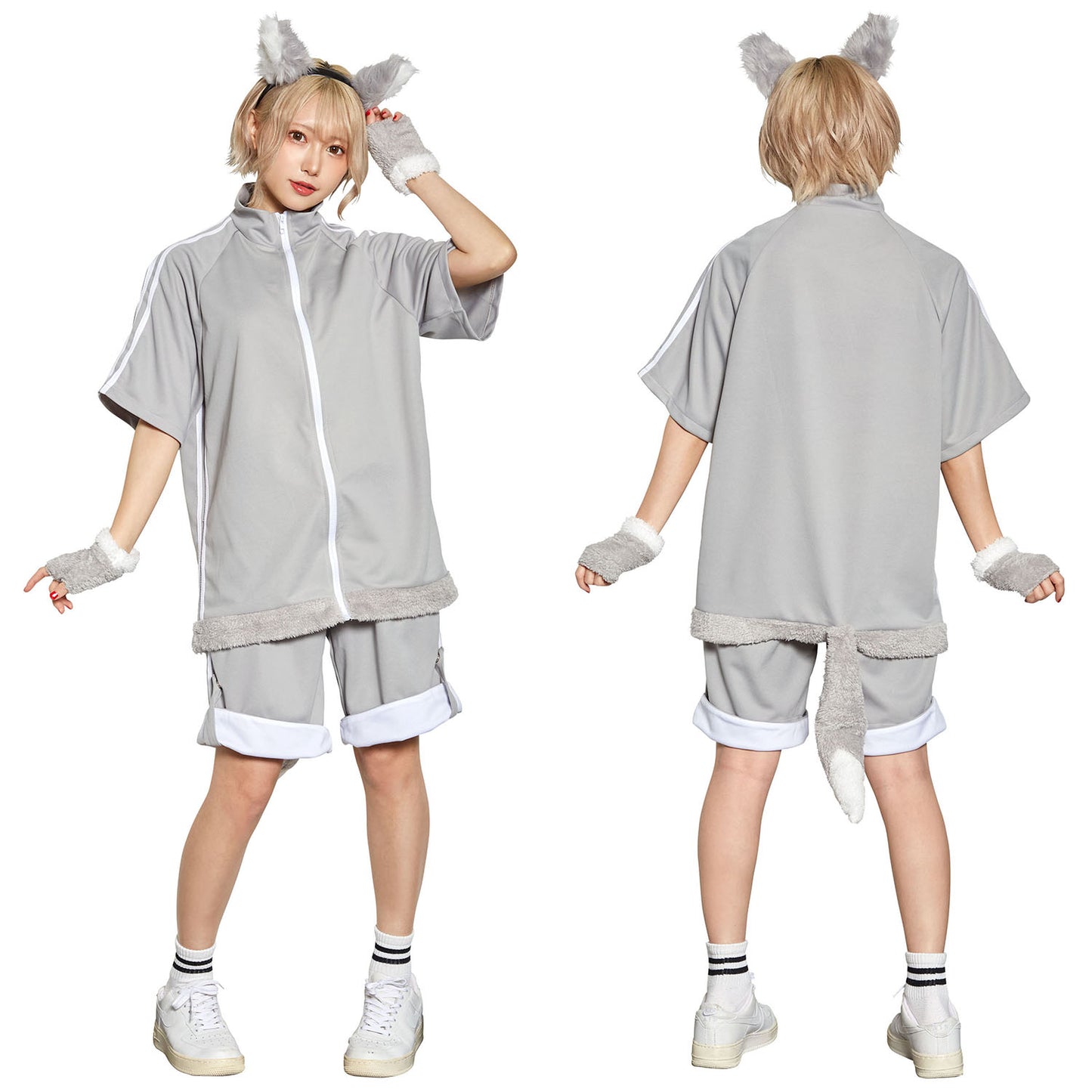 コスプレ ハロウィン 狼 ファングル おおかみジャージ ユニセックス グレー【クリアストーン】♡