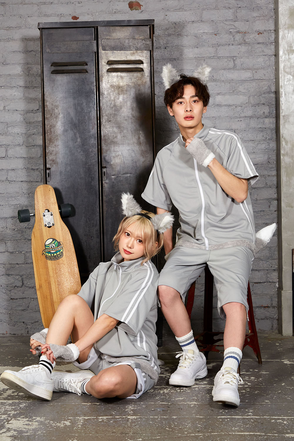 コスプレ ハロウィン 狼 ファングル おおかみジャージ ユニセックス グレー【クリアストーン】♡