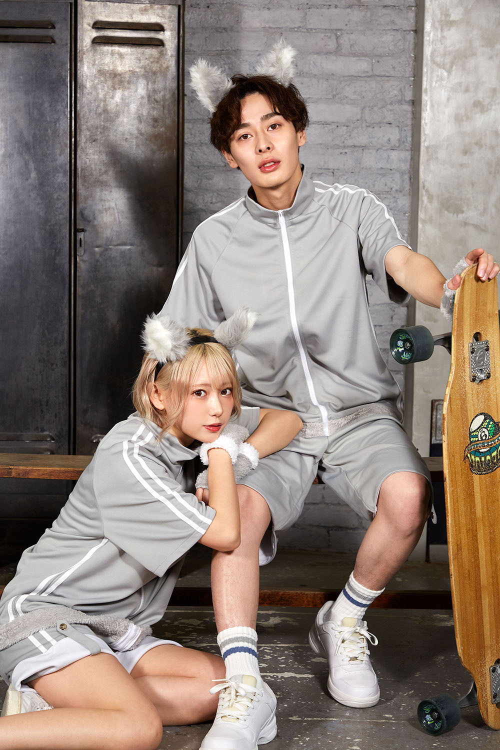 コスプレ ハロウィン 狼 ファングル おおかみジャージ ユニセックス グレー【クリアストーン】♡