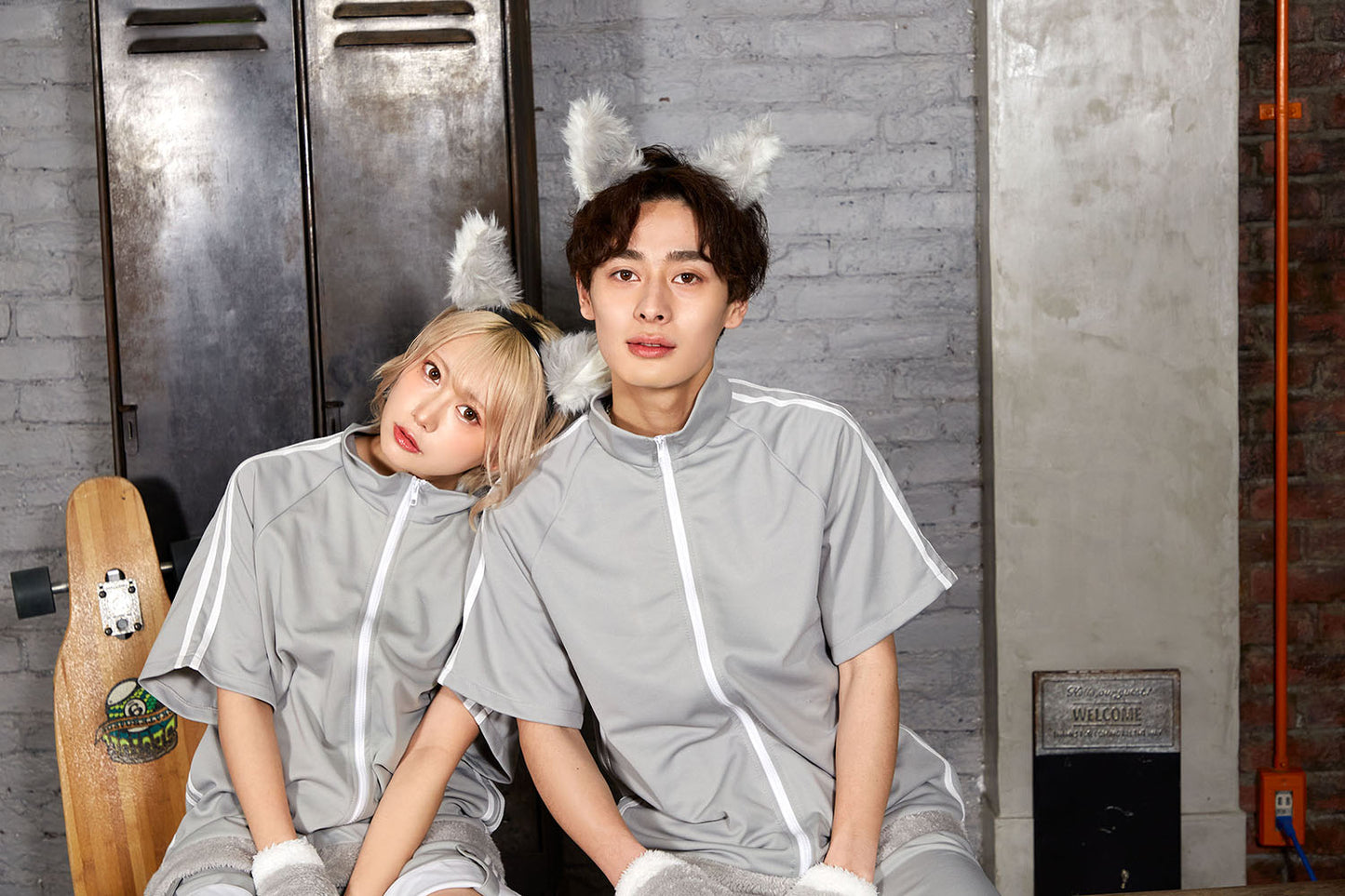 コスプレ ハロウィン 狼 ファングル おおかみジャージ ユニセックス グレー【クリアストーン】♡