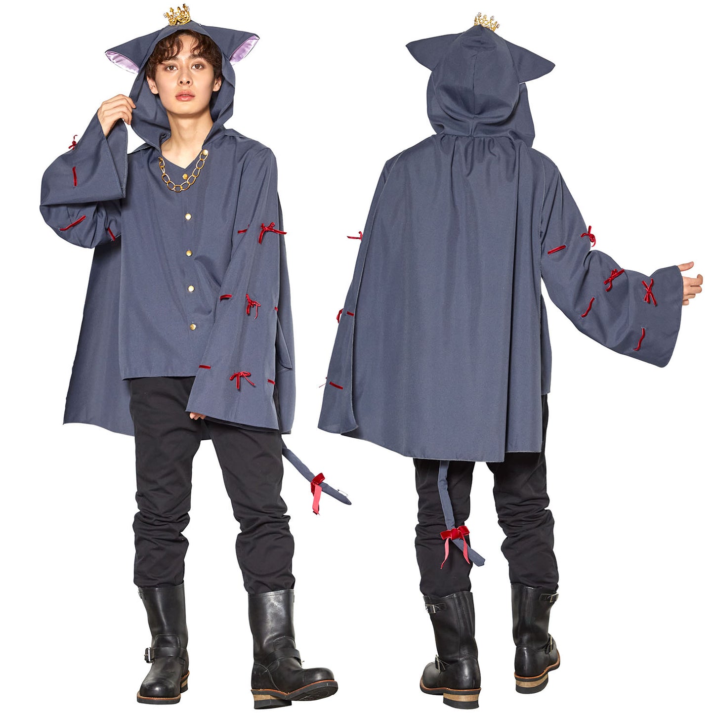 コスプレ ハロウィン 猫 ファングル ケットシーシャツ ユニセックス グレー【クリアストーン】♡