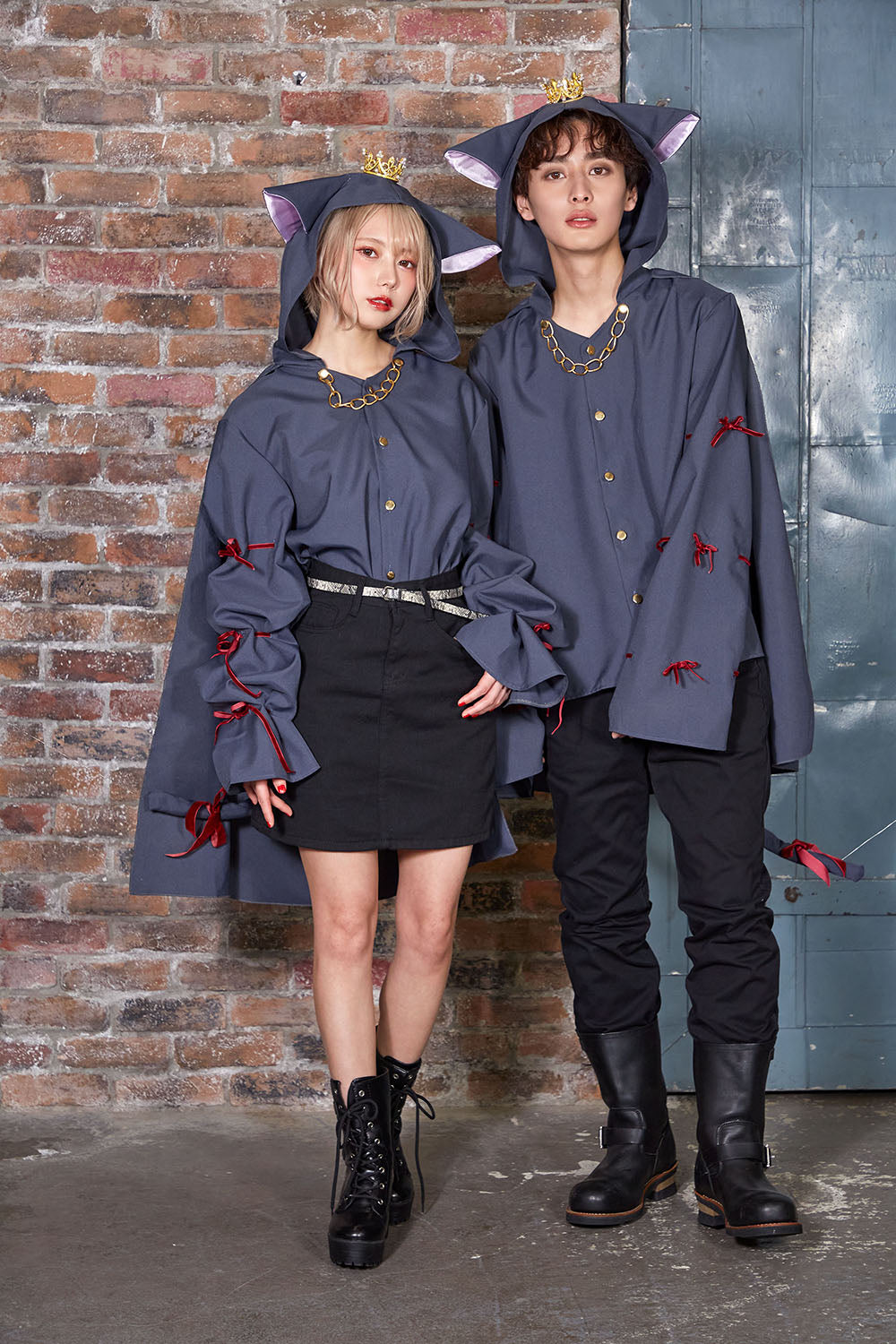 コスプレ ハロウィン 猫 ファングル ケットシーシャツ ユニセックス グレー【クリアストーン】♡