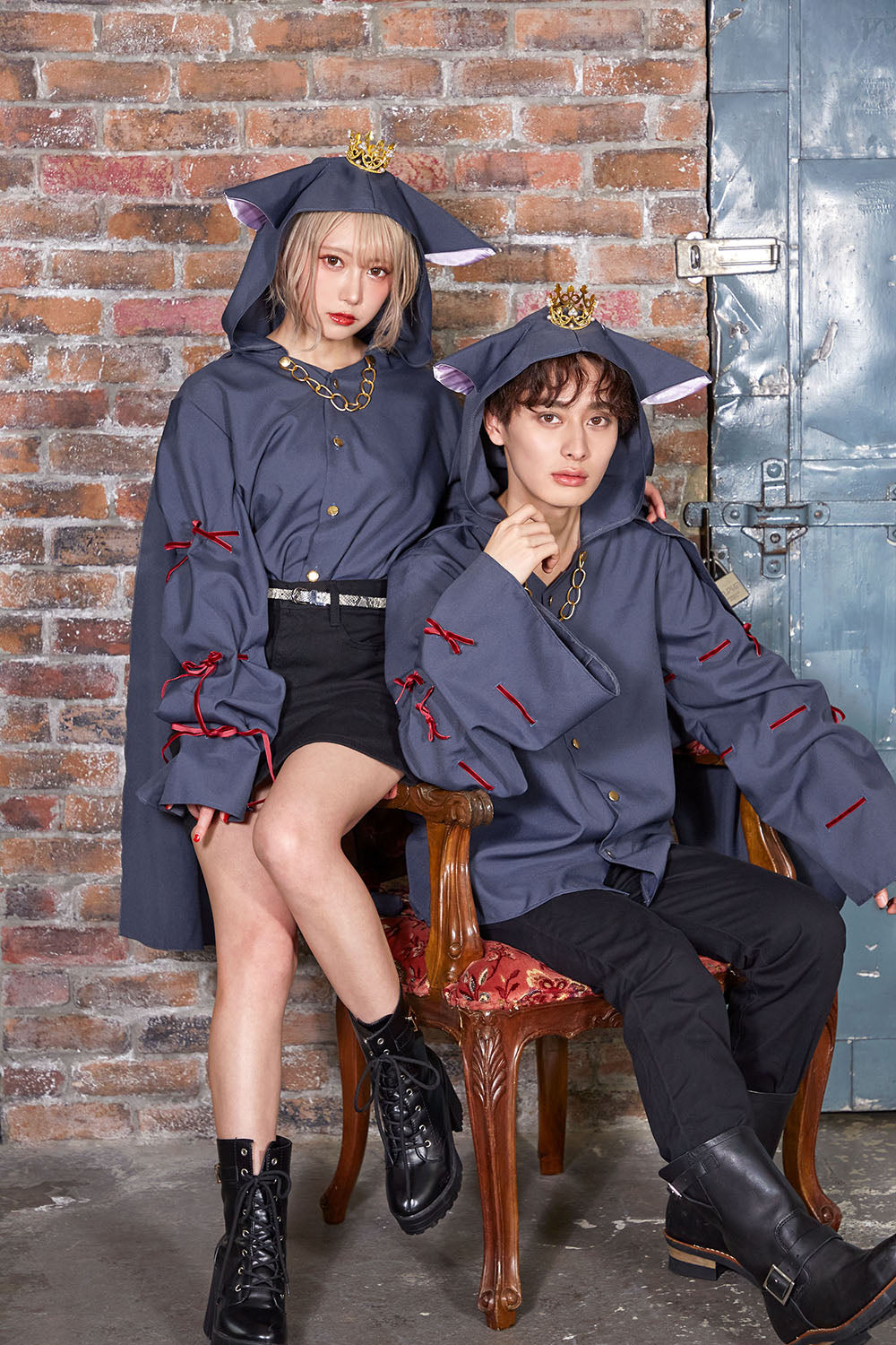 コスプレ ハロウィン 猫 ファングル ケットシーシャツ ユニセックス グレー【クリアストーン】♡