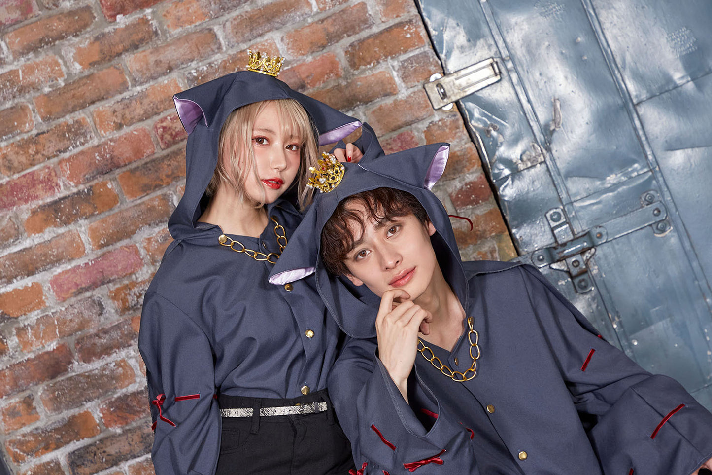 コスプレ ハロウィン 猫 ファングル ケットシーシャツ ユニセックス グレー【クリアストーン】♡