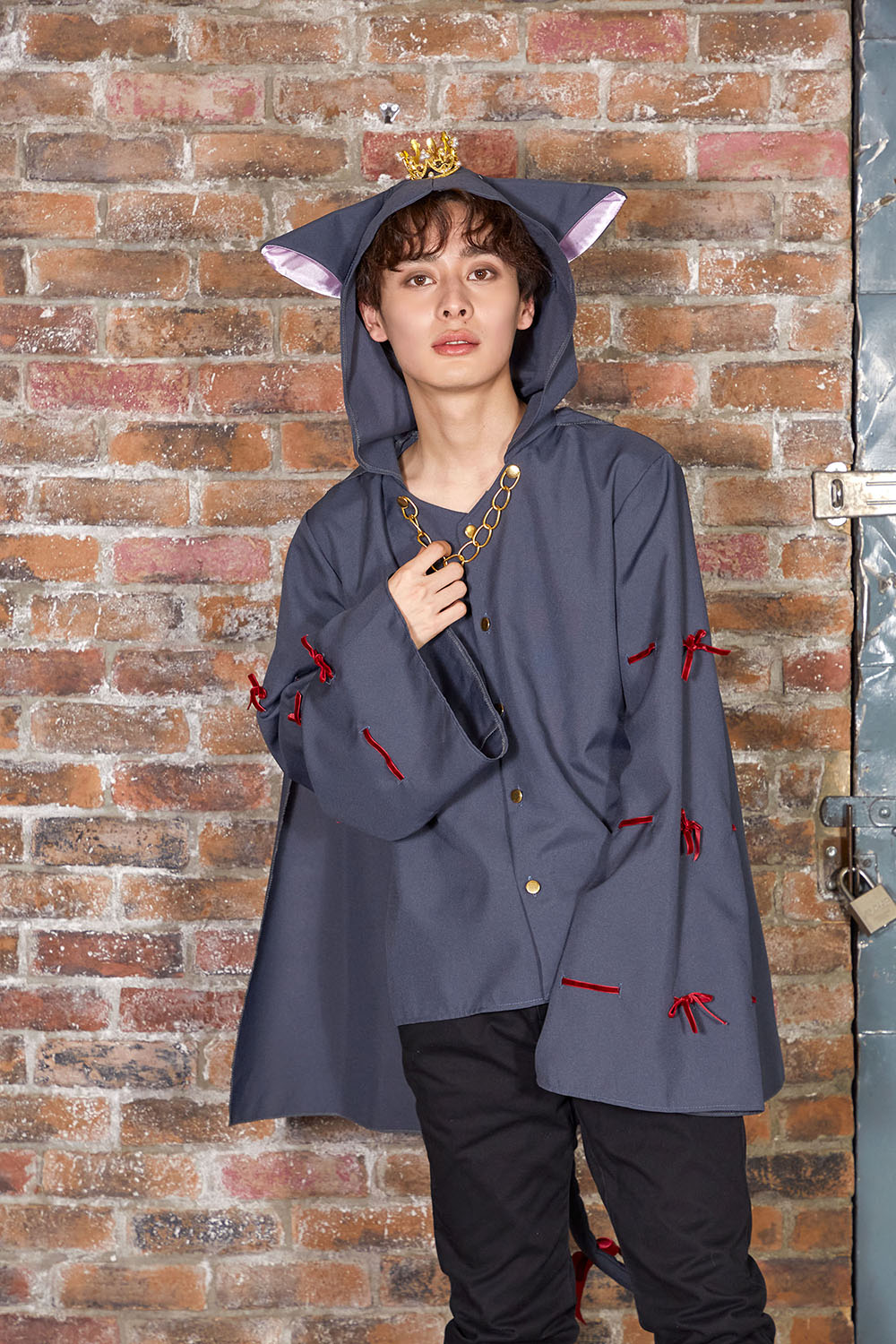 コスプレ ハロウィン 猫 ファングル ケットシーシャツ ユニセックス グレー【クリアストーン】♡