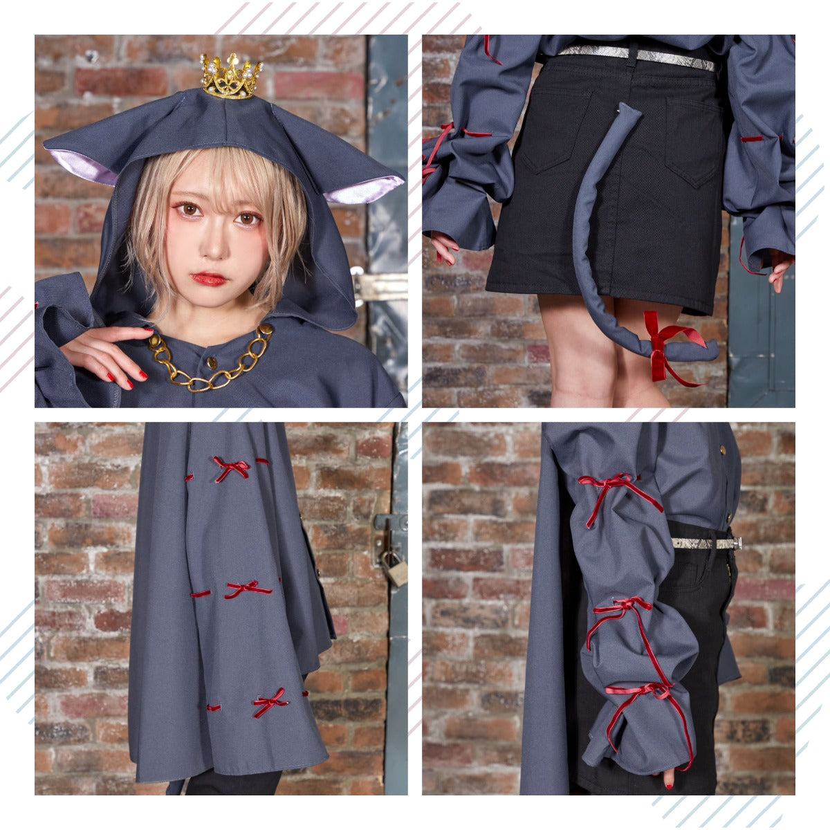 コスプレ ハロウィン 猫 ファングル ケットシーシャツ ユニセックス グレー【クリアストーン】♡