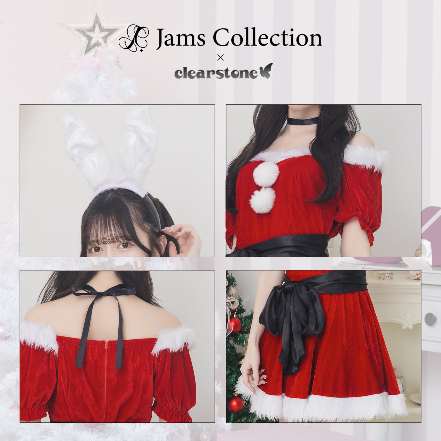 《JamsCollection着用》コスプレ クリスマス サンタ ミミノエル 2WAYうさぎサンタ レディース フリーサイズ レッド【クリアストーン】