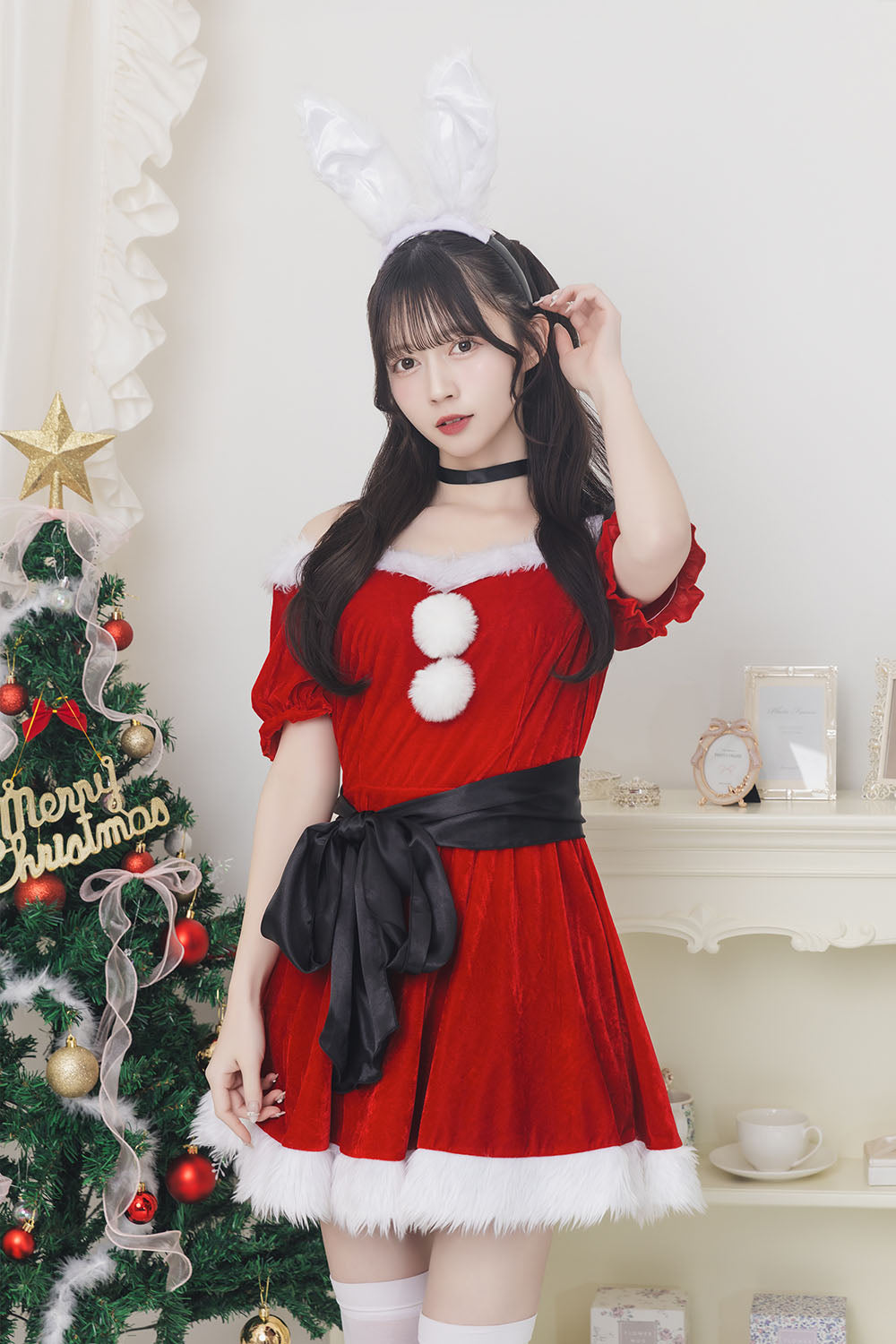 《JamsCollection着用》コスプレ クリスマス サンタ ミミノエル 2WAYうさぎサンタ レディース フリーサイズ レッド【クリアストーン】