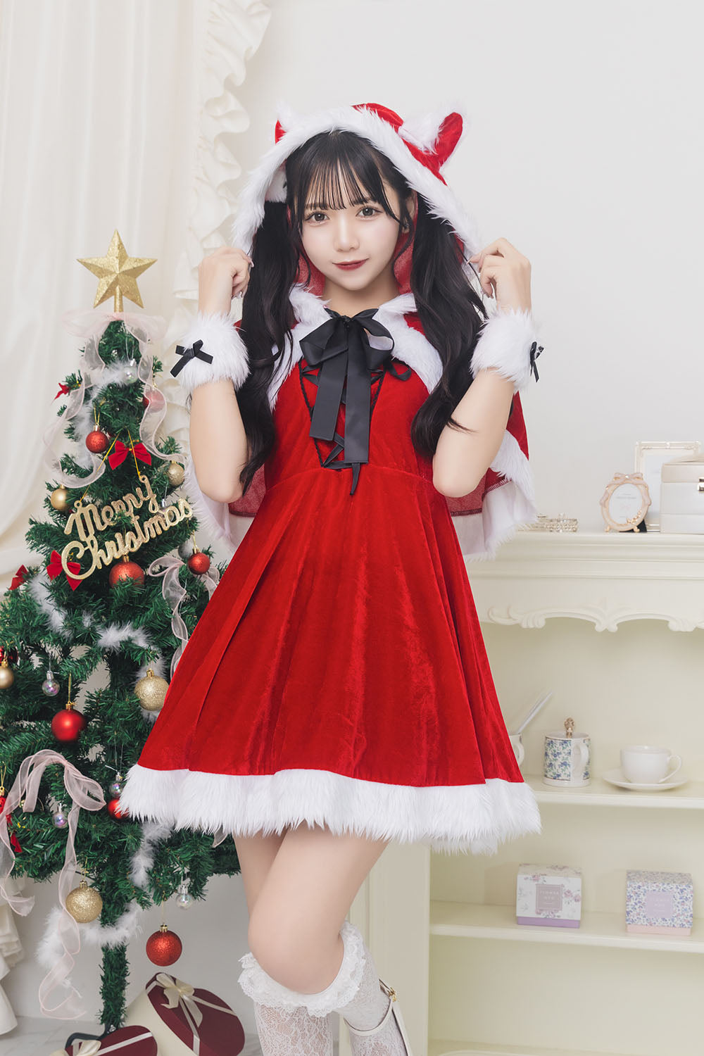 《JamsCollection着用》コスプレ クリスマス サンタ ミミノエル ねこケープサンタ レディース フリーサイズ レッド【クリアストーン】