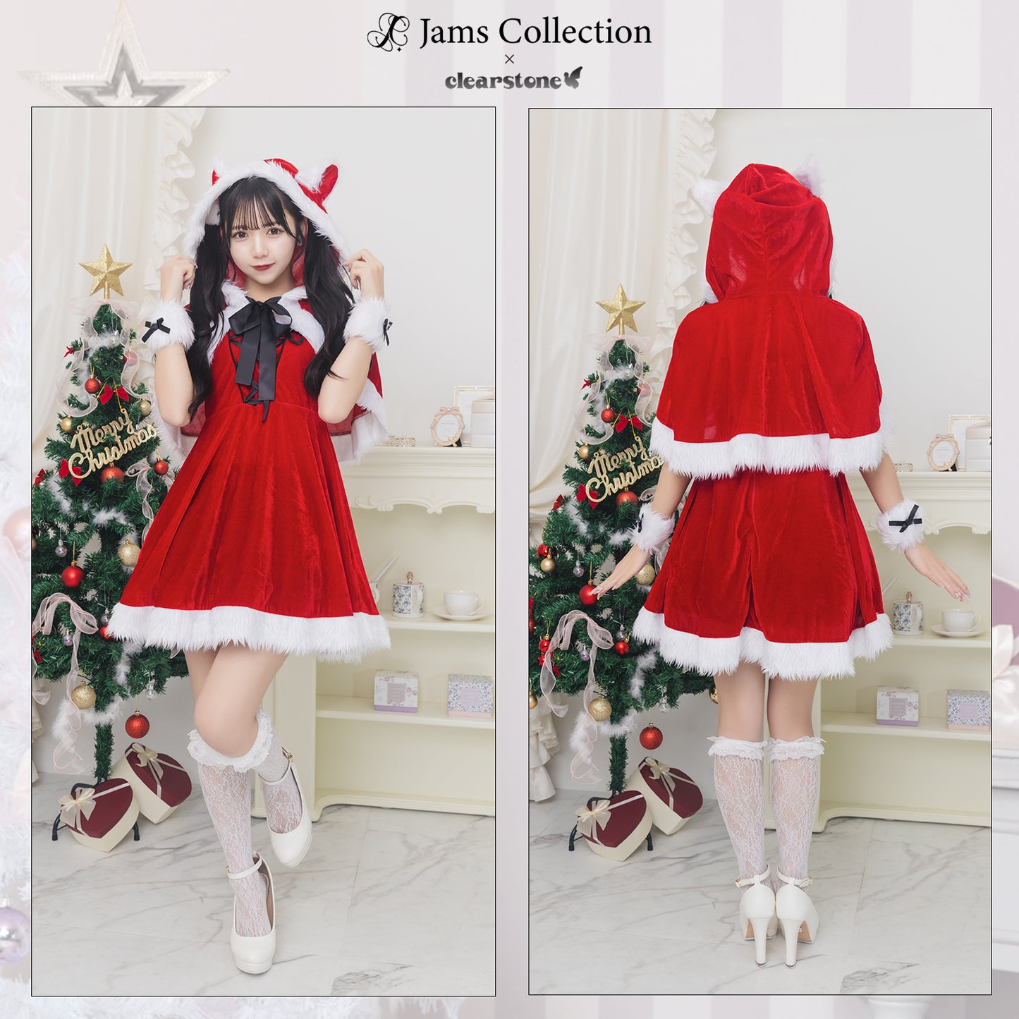 《JamsCollection着用》コスプレ クリスマス サンタ ミミノエル ねこケープサンタ レディース フリーサイズ レッド【クリアストーン】