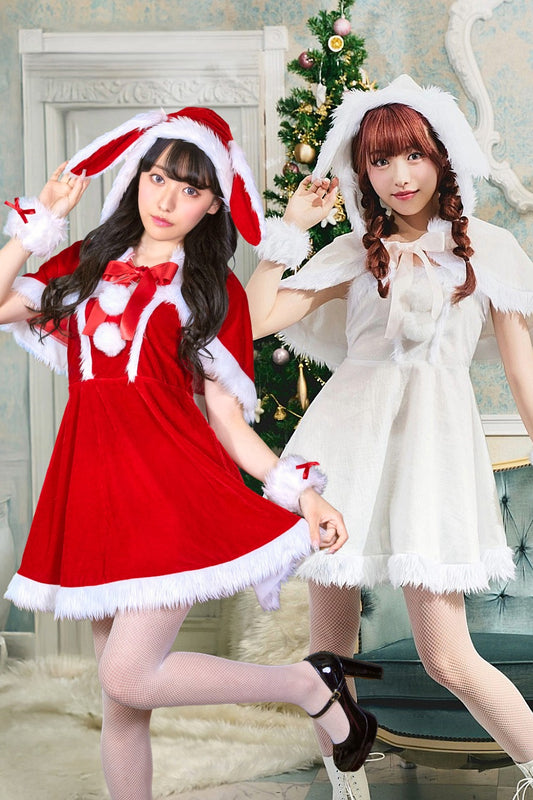 コスプレ クリスマス サンタ ミミノエル うさぎケープサンタ レディース S/M/2L レッド/ホワイト【クリアストーン】