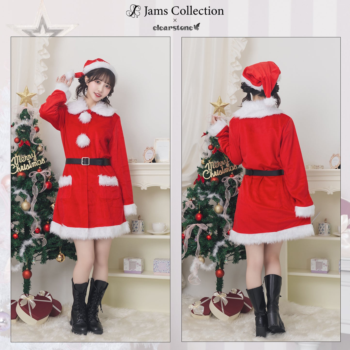 《JamsCollection着用》コスプレ クリスマス サンタ コート 防寒 ミミノエル サンタガールコート レディース フリーサイズ  【クリアストーン】