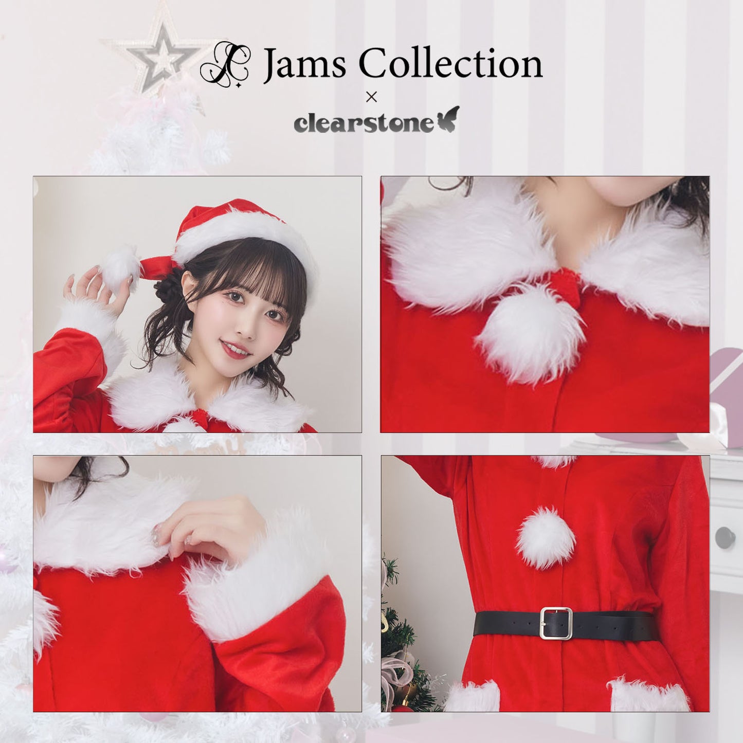 《JamsCollection着用》コスプレ クリスマス サンタ コート 防寒 ミミノエル サンタガールコート レディース フリーサイズ  【クリアストーン】