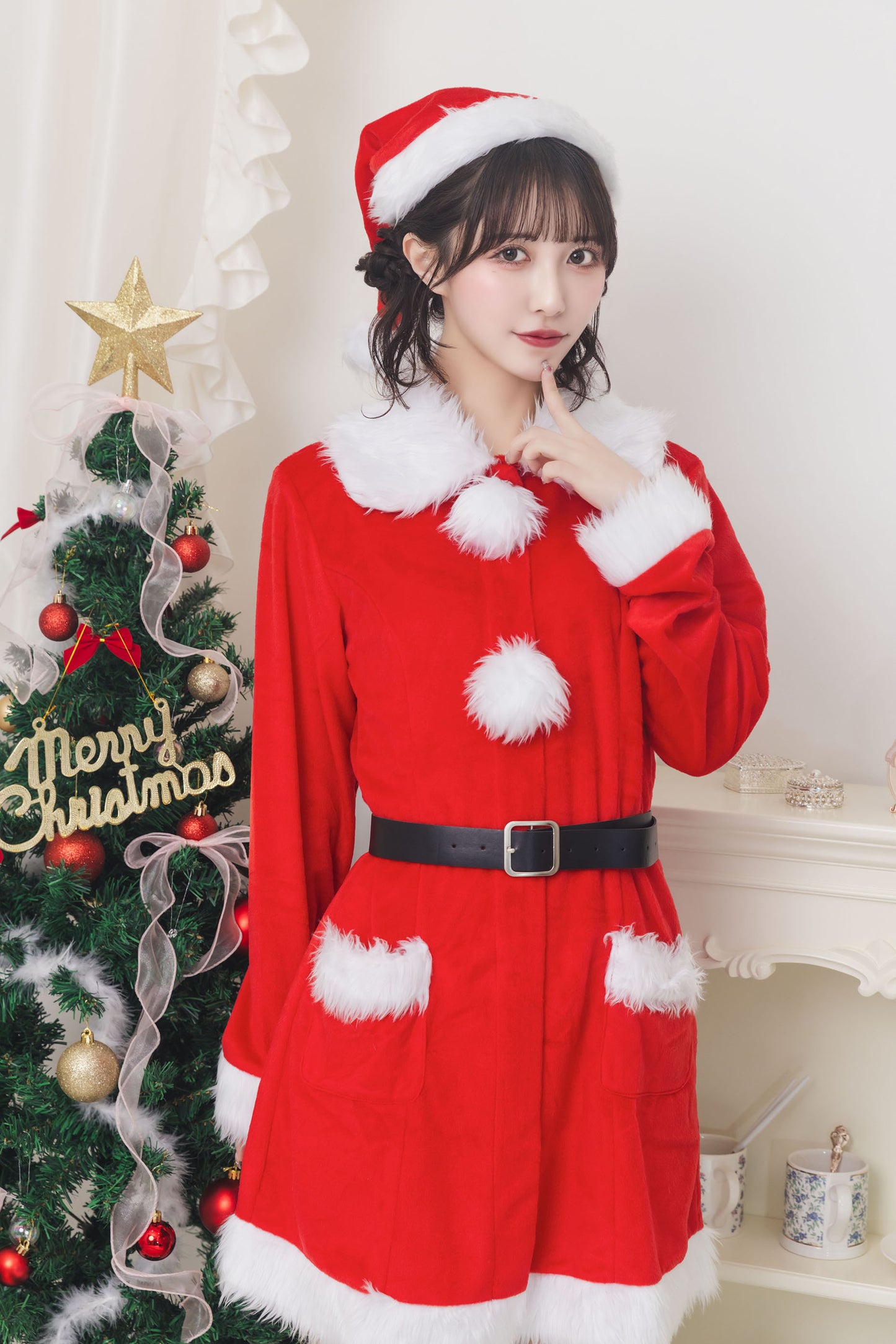 《JamsCollection着用》コスプレ クリスマス サンタ コート 防寒 ミミノエル サンタガールコート レディース フリーサイズ  【クリアストーン】