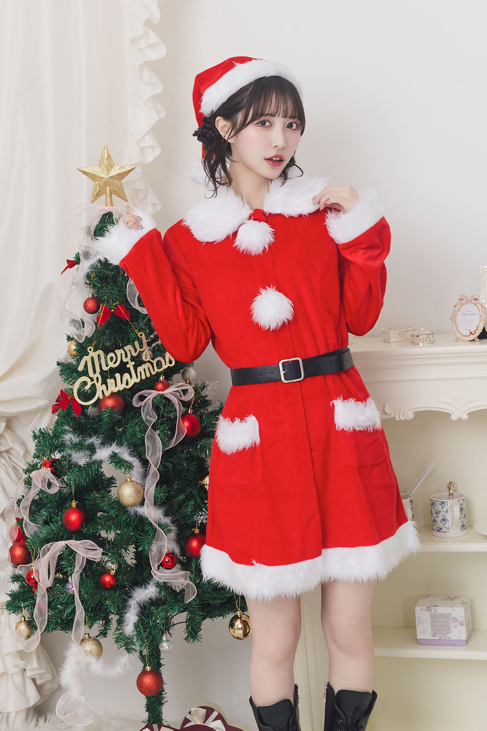 《JamsCollection着用》コスプレ クリスマス サンタ コート 防寒 ミミノエル サンタガールコート レディース フリーサイズ  【クリアストーン】