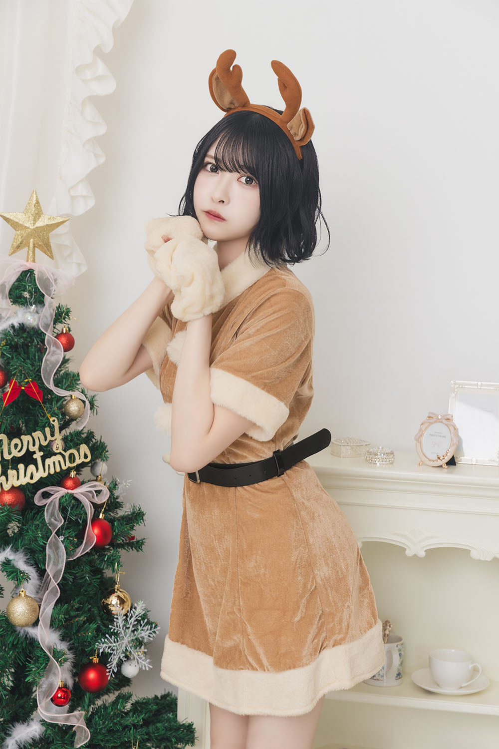 《JamsCollection着用》コスプレ クリスマス トナカイ 手袋 ミミノエル キャンディミトントナカイ レディース ブラウン 【クリアストーン】