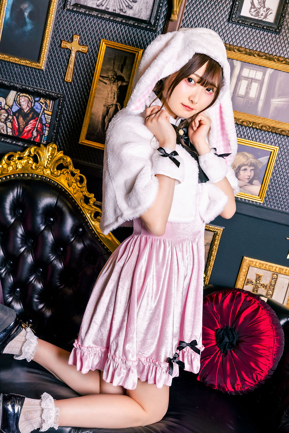 コスプレ ハロウィン うさぎ フロイマイン 清純白うさぎ レディース フリーサイズ ピンク/ブルー 【クリアストーン】