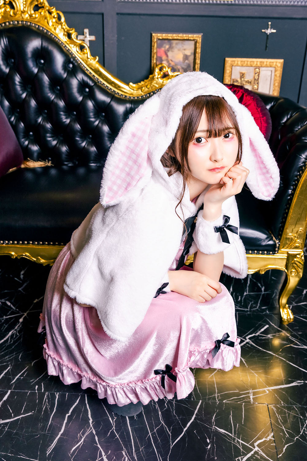 コスプレ ハロウィン うさぎ フロイマイン 清純白うさぎ レディース フリーサイズ ピンク/ブルー 【クリアストーン】