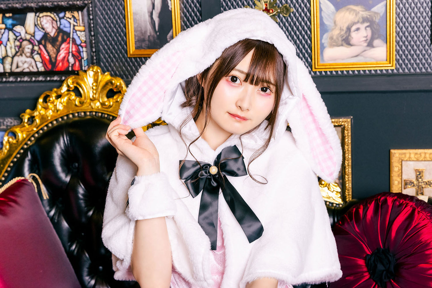 コスプレ ハロウィン うさぎ フロイマイン 清純白うさぎ レディース フリーサイズ ピンク/ブルー 【クリアストーン】