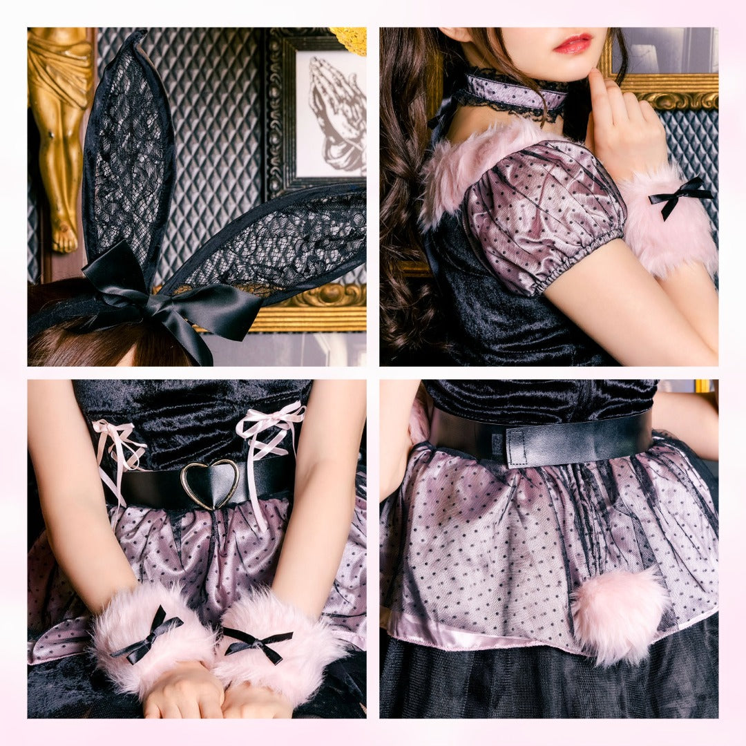 コスプレ ハロウィン うさぎ フロイマイン 愛情ピーチバニー レディース フリーサイズ ブラック【クリアストーン】♡