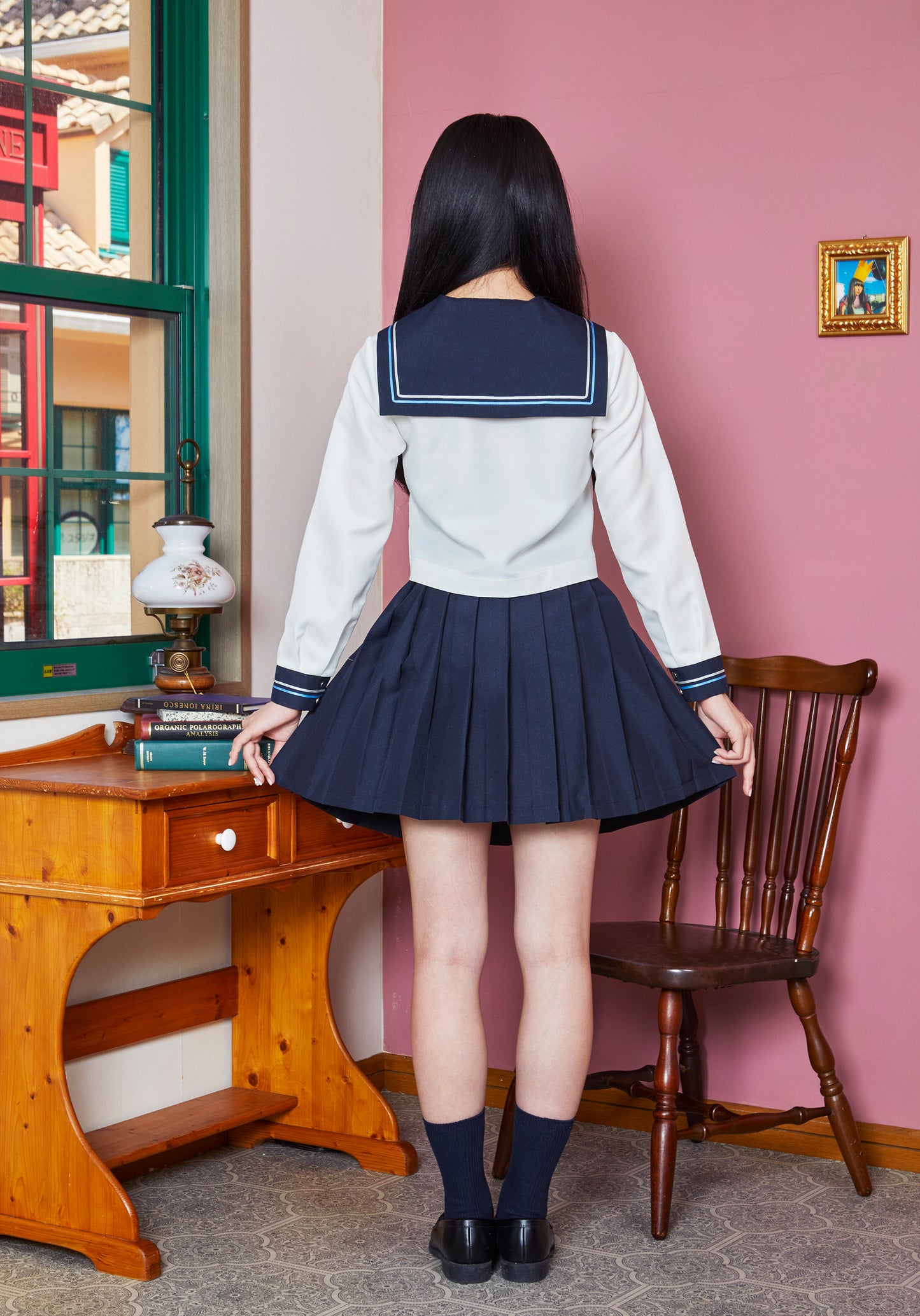 コスプレ 制服 セーラー服 オルチャンセーラー レディース フリーサイズ  ネイビー【クリアストーン】