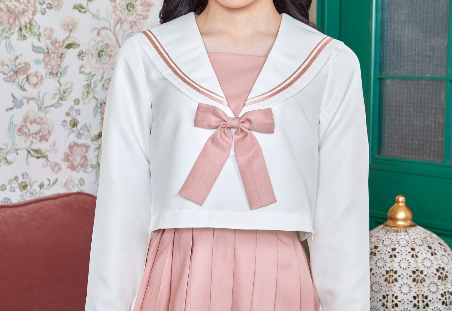 コスプレ 制服 セーラー服 オルチャンセーラー ダスティピンク レディース フリーサイズ  ピンク【クリアストーン】