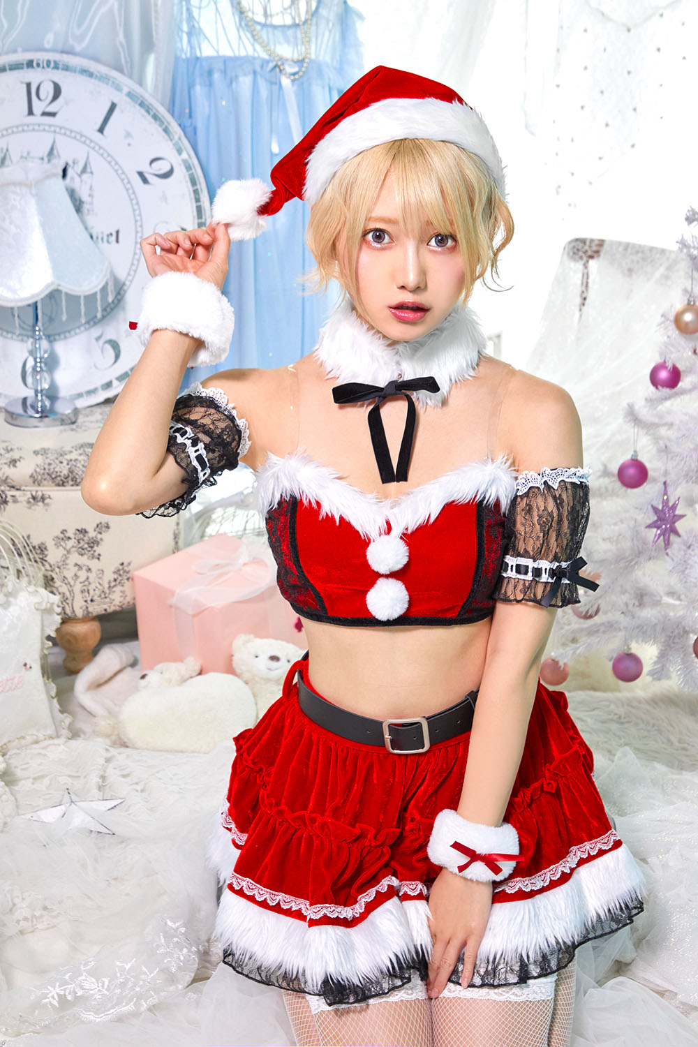 コスプレ クリスマス サンタ シュガーウィップ レースビスチェサンタ レディース フリーサイズ ロイヤルレッド/ロイヤルブルー【クリアストーン】♡