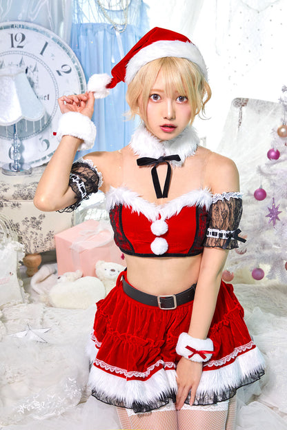 コスプレ クリスマス サンタ シュガーウィップ レースビスチェサンタ レディース フリーサイズ ロイヤルレッド/ロイヤルブルー【クリアストーン】♡