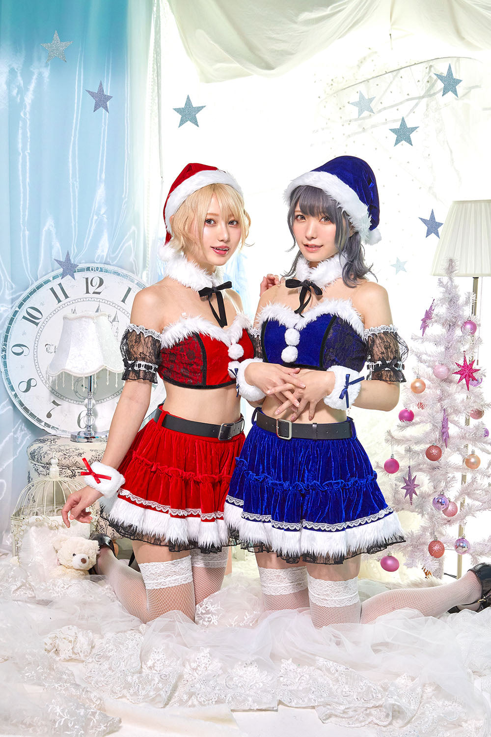 コスプレ クリスマス サンタ シュガーウィップ レースビスチェサンタ レディース フリーサイズ ロイヤルレッド/ロイヤルブルー【クリアストーン】♡