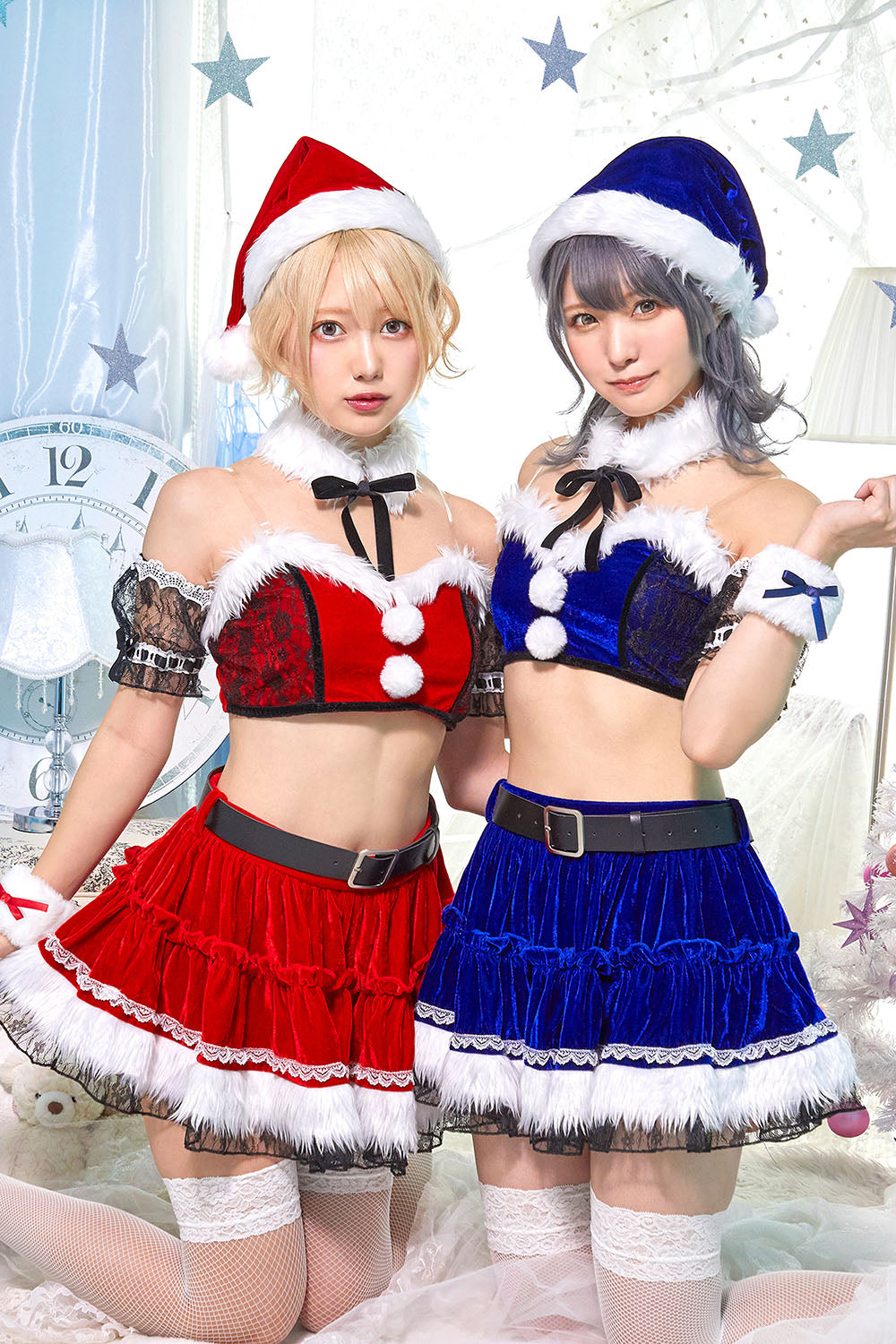 コスプレ クリスマス サンタ シュガーウィップ レースビスチェサンタ レディース フリーサイズ ロイヤルレッド/ロイヤルブルー【クリアストーン】♡