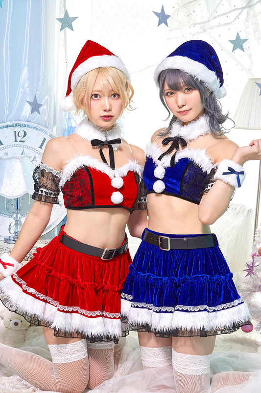 コスプレ クリスマス サンタ シュガーウィップ レースビスチェサンタ レディース フリーサイズ ロイヤルレッド/ロイヤルブルー【クリアストーン】♡