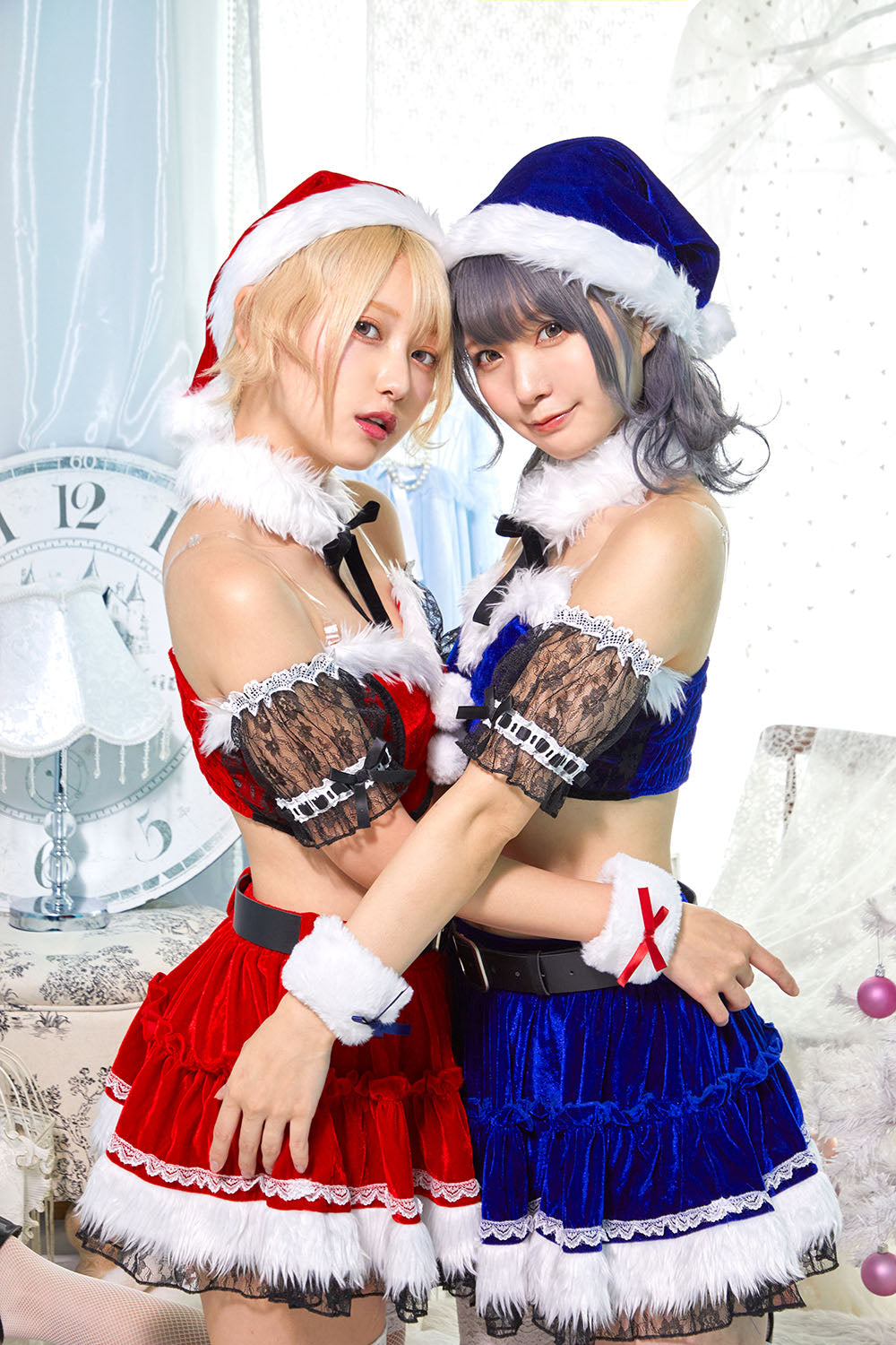 コスプレ クリスマス サンタ シュガーウィップ レースビスチェサンタ レディース フリーサイズ ロイヤルレッド/ロイヤルブルー【クリアストーン】♡