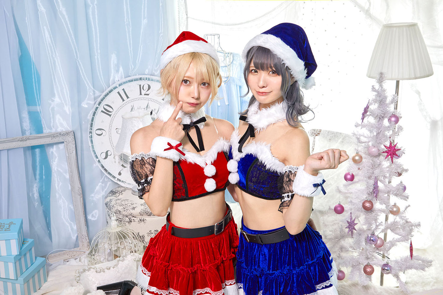 コスプレ クリスマス サンタ シュガーウィップ レースビスチェサンタ レディース フリーサイズ ロイヤルレッド/ロイヤルブルー【クリアストーン】♡