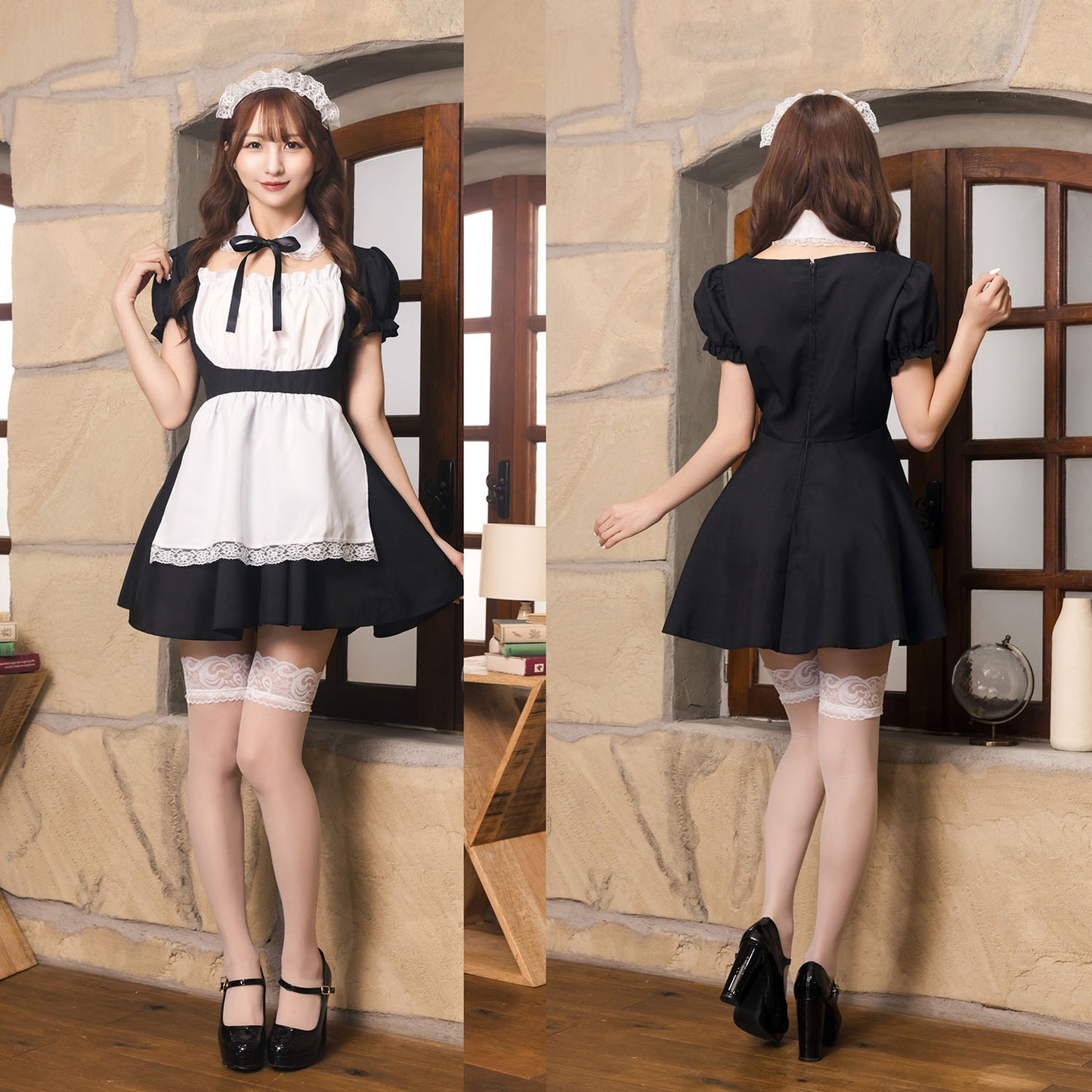 コスプレ メイド シェリーズクローゼット ガーリーメイド レディース フリーサイズ ブラック【クリアストーン】♡