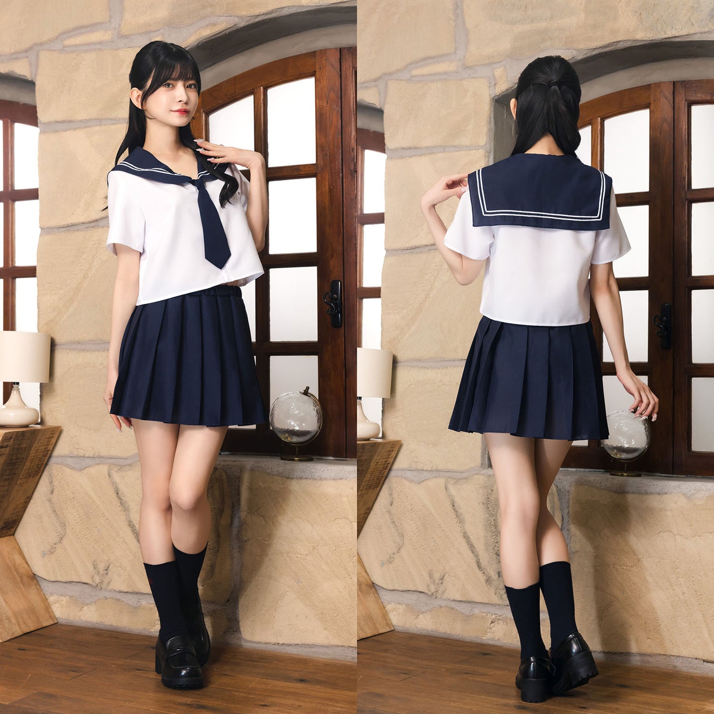 コスプレ セーラー服 シェリーズクローゼット クールセーラー レディース フリーサイズ ネイビー【クリアストーン】♡