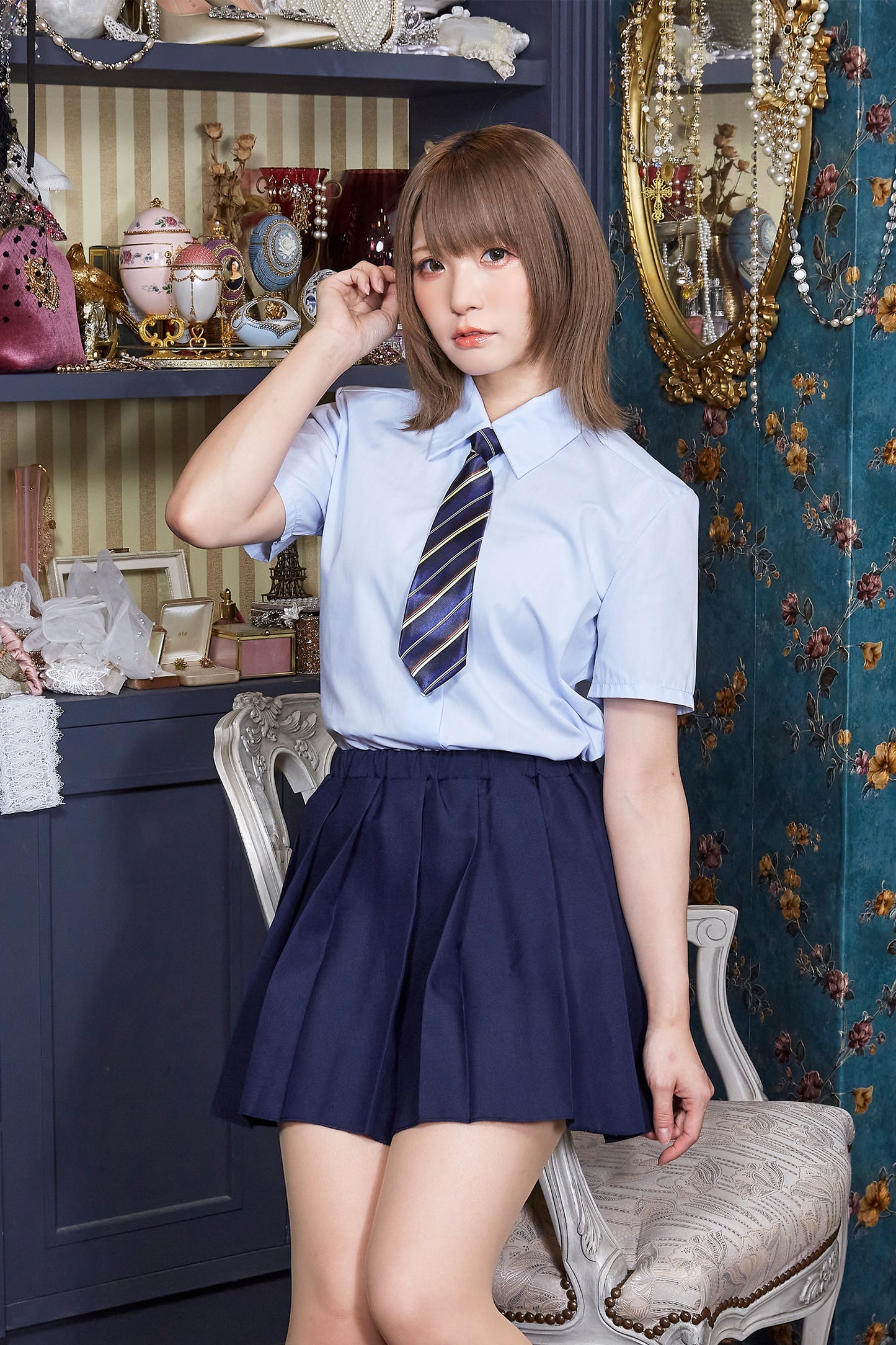 コスプレ 制服 シェリーズクローゼット ネクタイスクール レディース フリーサイズ  ネイビー【クリアストーン】