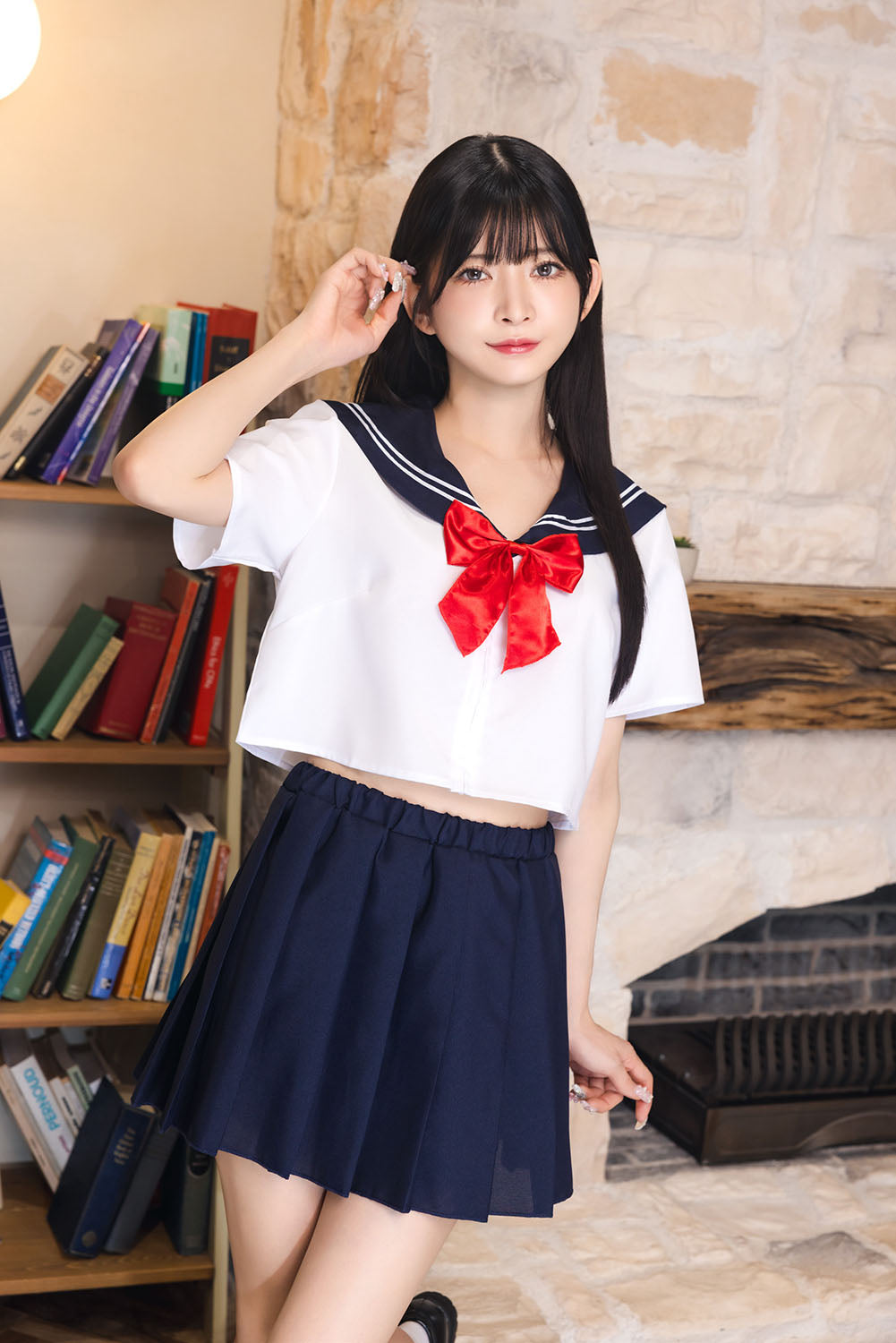 コスプレ 制服 シェリーズクローゼット リボンセーラー レディース フリーサイズ ネイビー【クリアストーン】♡