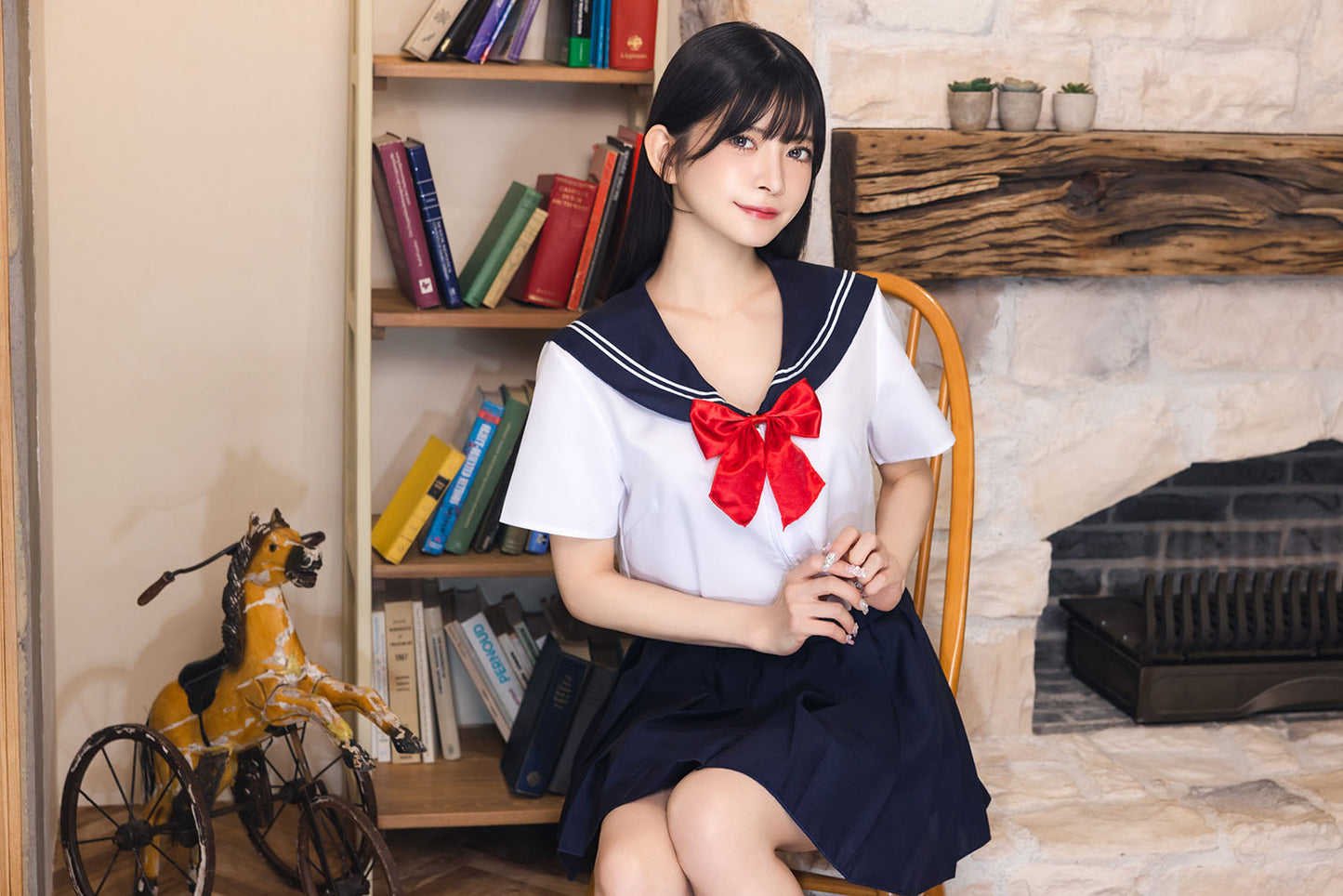 コスプレ 制服 シェリーズクローゼット リボンセーラー レディース フリーサイズ ネイビー【クリアストーン】♡