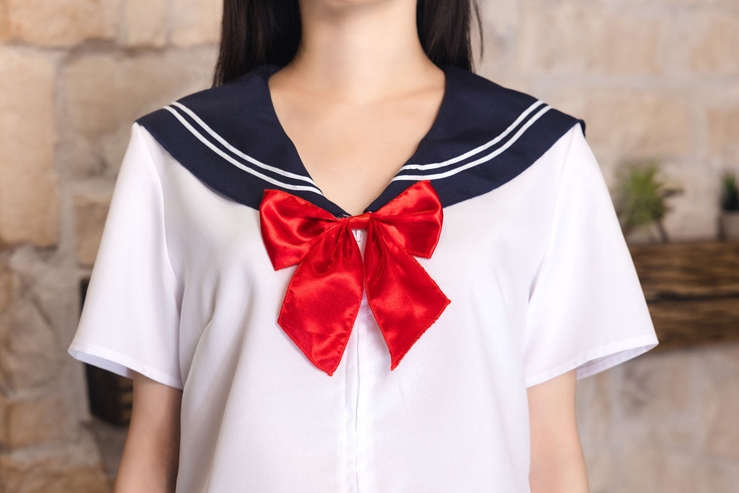 コスプレ 制服 シェリーズクローゼット リボンセーラー レディース フリーサイズ ネイビー【クリアストーン】♡