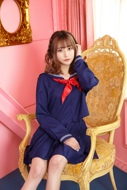 コスプレ 制服 トキメキグラフィティ 長袖セーラー服 レディース フリーサイズ  ホワイト/ネイビー【クリアストーン】