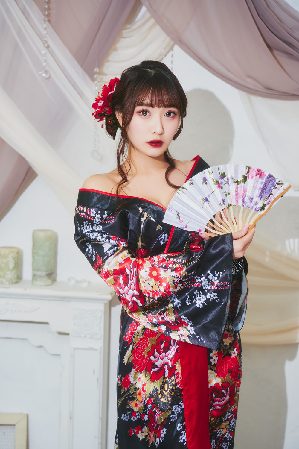 コスプレ 着物 GLOWHOLIC 花魁 レディース フリーサイズ 赤/紫【クリア
