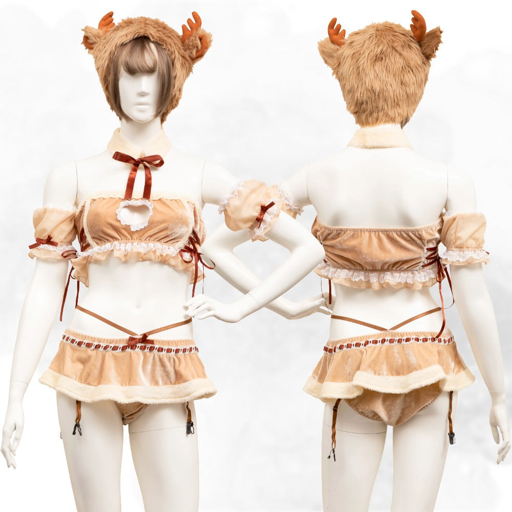 コスプレ クリスマス サンタ シュガーウィップ トナカイランジェリー レディース フリーサイズ ブラウン 【クリアストーン】♡