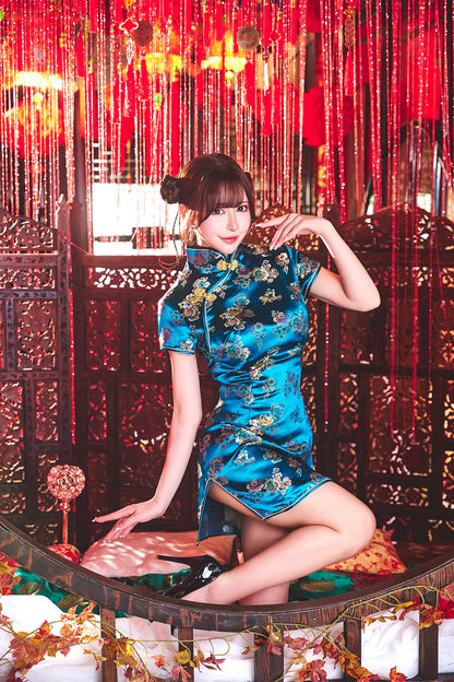 コスプレ チャイナドレス ロイヤルチャイナ ミニ 全9色 S/M/L 【クリアストーン】