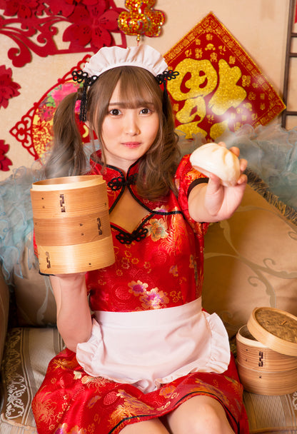 コスプレ チャイナ ロイヤルチャイナ チャイナメイド レディース フリーサイズ ブラック/レッド【クリアストーン】