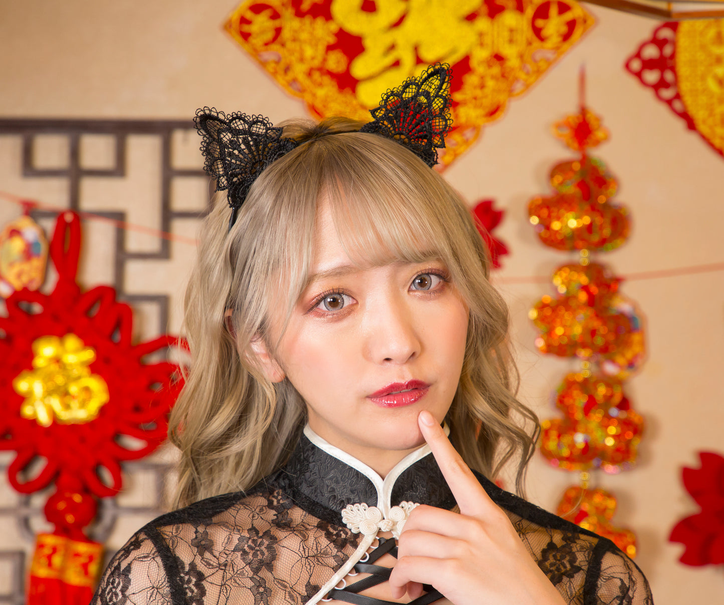 コスプレ チャイナ ロイヤルチャイナ ねこチャイナ ビター レディース S M L ブラック【クリアストーン】