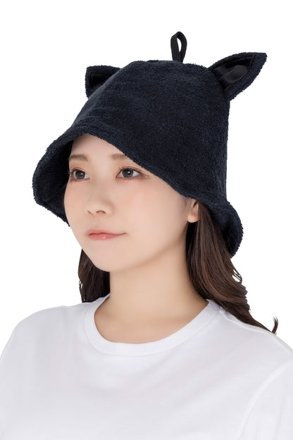 サウナハット うさぎ ねこ くま パンダ アニマル レディース フリーサイズ ホワイト ブラック ブラウン【クリアストーン】