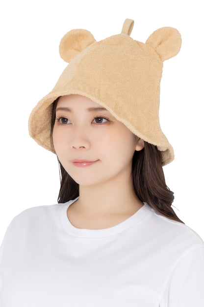 サウナハット うさぎ ねこ くま パンダ アニマル レディース フリーサイズ ホワイト ブラック ブラウン【クリアストーン】