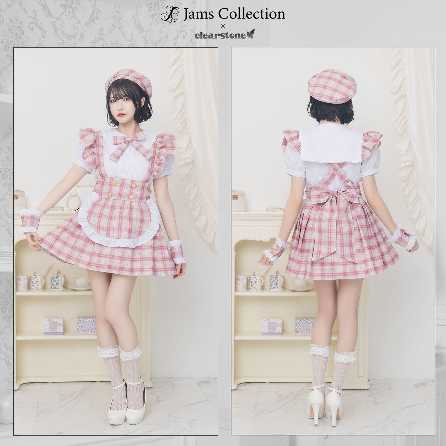 《JamsCollection着用》コスプレ リリパレ アイドルチェックメイド レディース フリーサイズ ブルー/ピンク/イエロー/パープル/ミント 【クリアストーン】♡