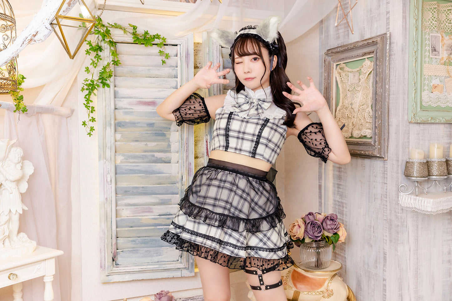 コスプレ ハロウィン メイド おおかみ リリパレ アッシュウルフメイド レディース フリーサイズ グレー【クリアストーン】♡